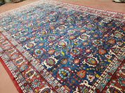 Rare Antique Persian Veramin Carpet, Mina-Khani Pattern, Blue, Red, Ivory, 7x11 ft, Hand-Knotted, Wool