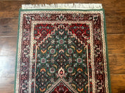 Green Indo Persian Bidjar Runner Rug 3x10, Green and Red