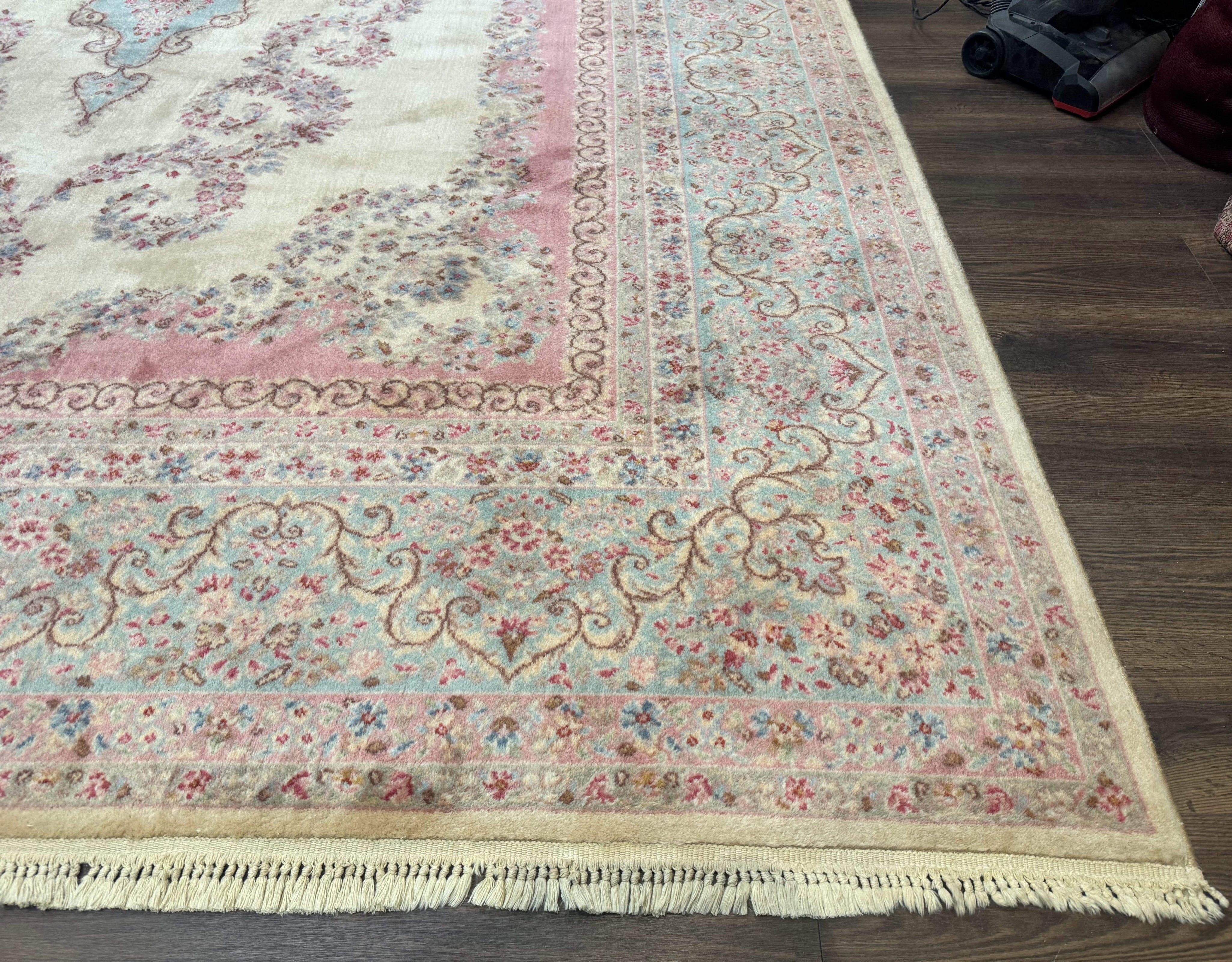 10x14 Karastan Kirman Rug #784 Pastel Ivory Kirman Medallion, Wool Antique Original 700 Series