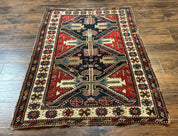 Antique Shirvan Caucasian Rug 3x5, Geometric Pattern, Red Navy Blue Beige