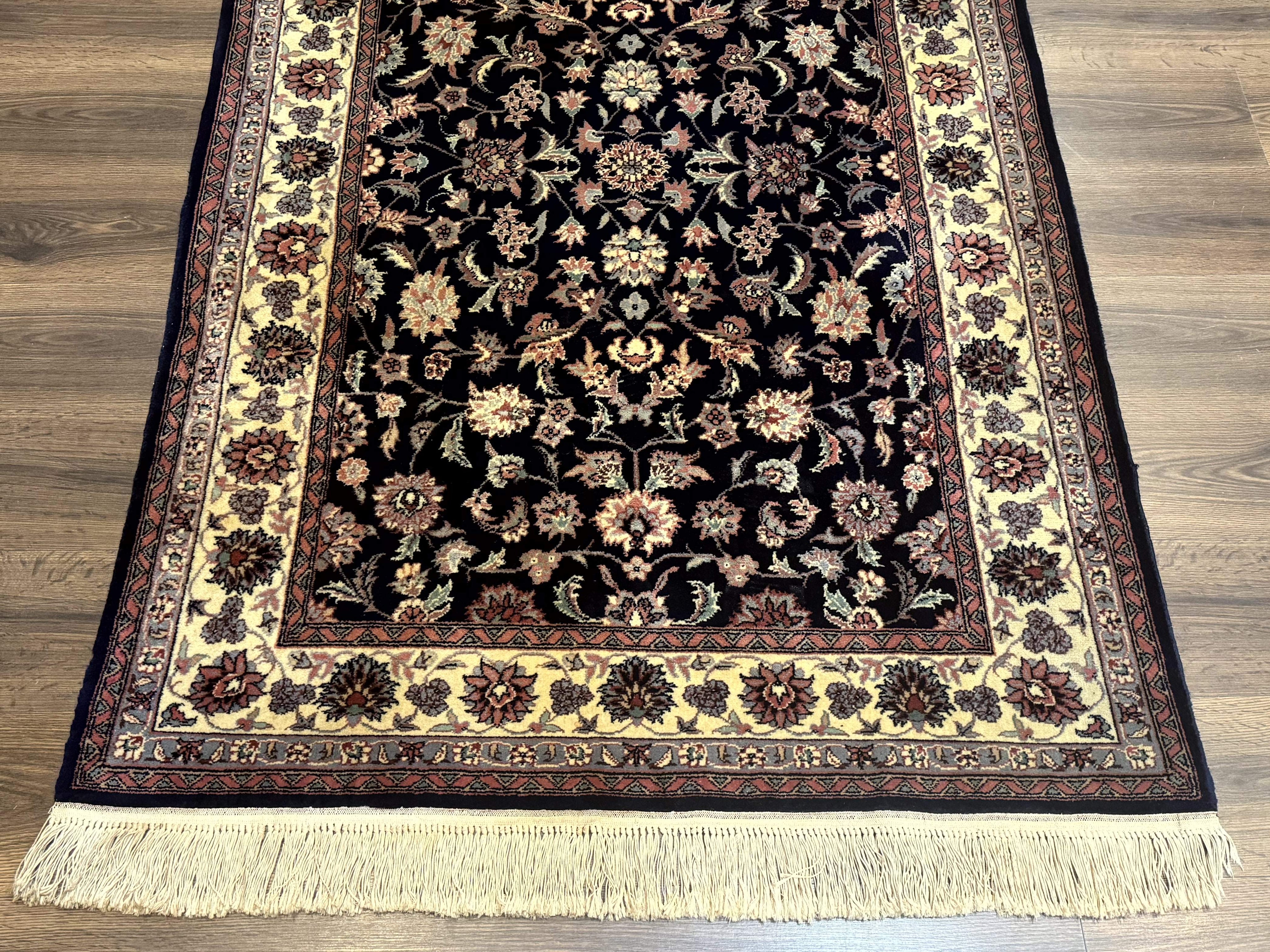 Sino Persian Rug 4x6, Navy Blue and Cream, Floral Allover Oriental Carpet