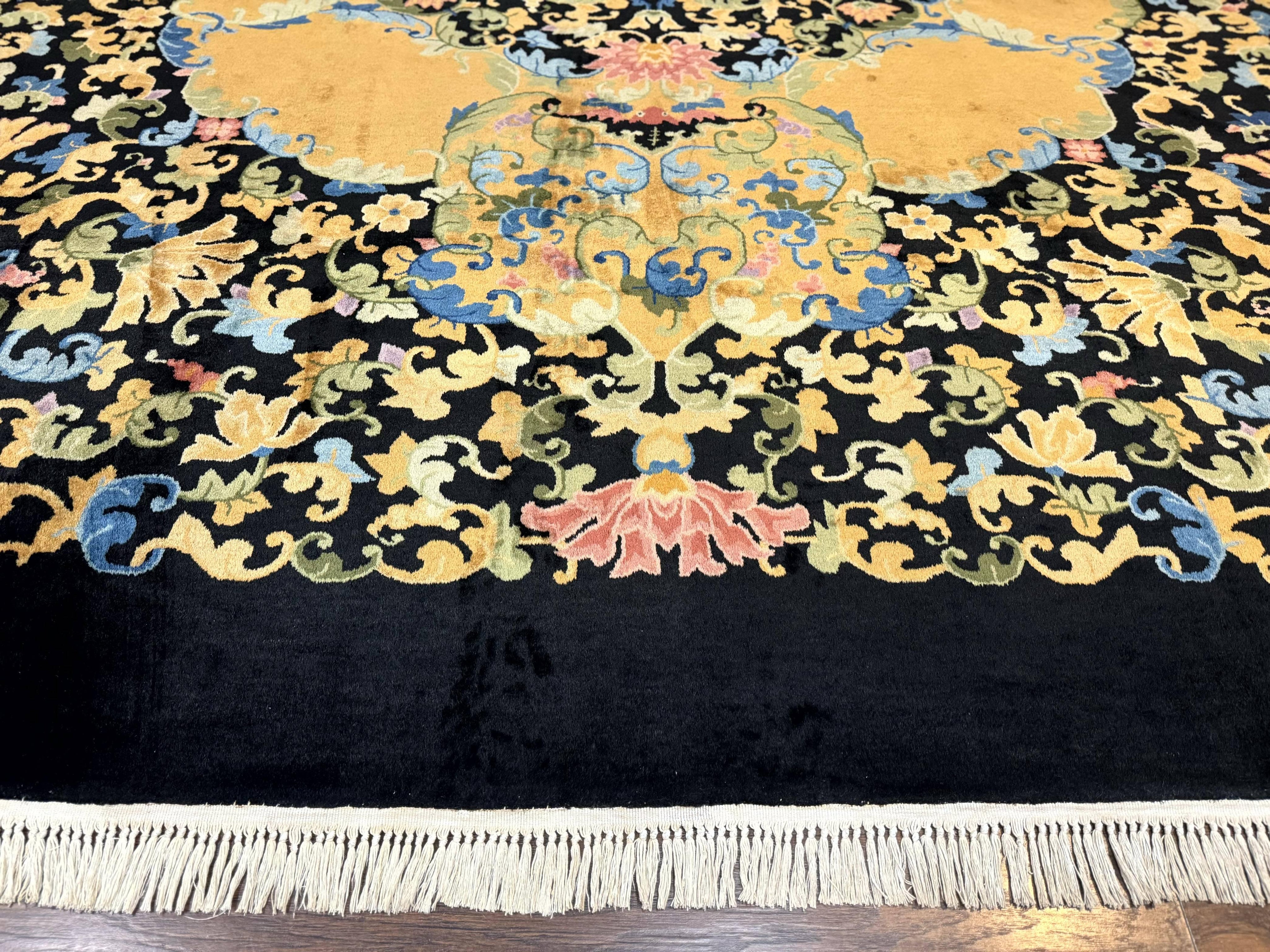 Antique Chinese Peking Rug 12.6 x 14.9, Palace Size Asian Oriental Carpet, Art Deco Rug, Rare