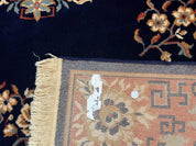 Chinese Wool Rug 8x11, Navy Blue and Terracotta, Floral, Couristan Belgium Power Loomed Carpet