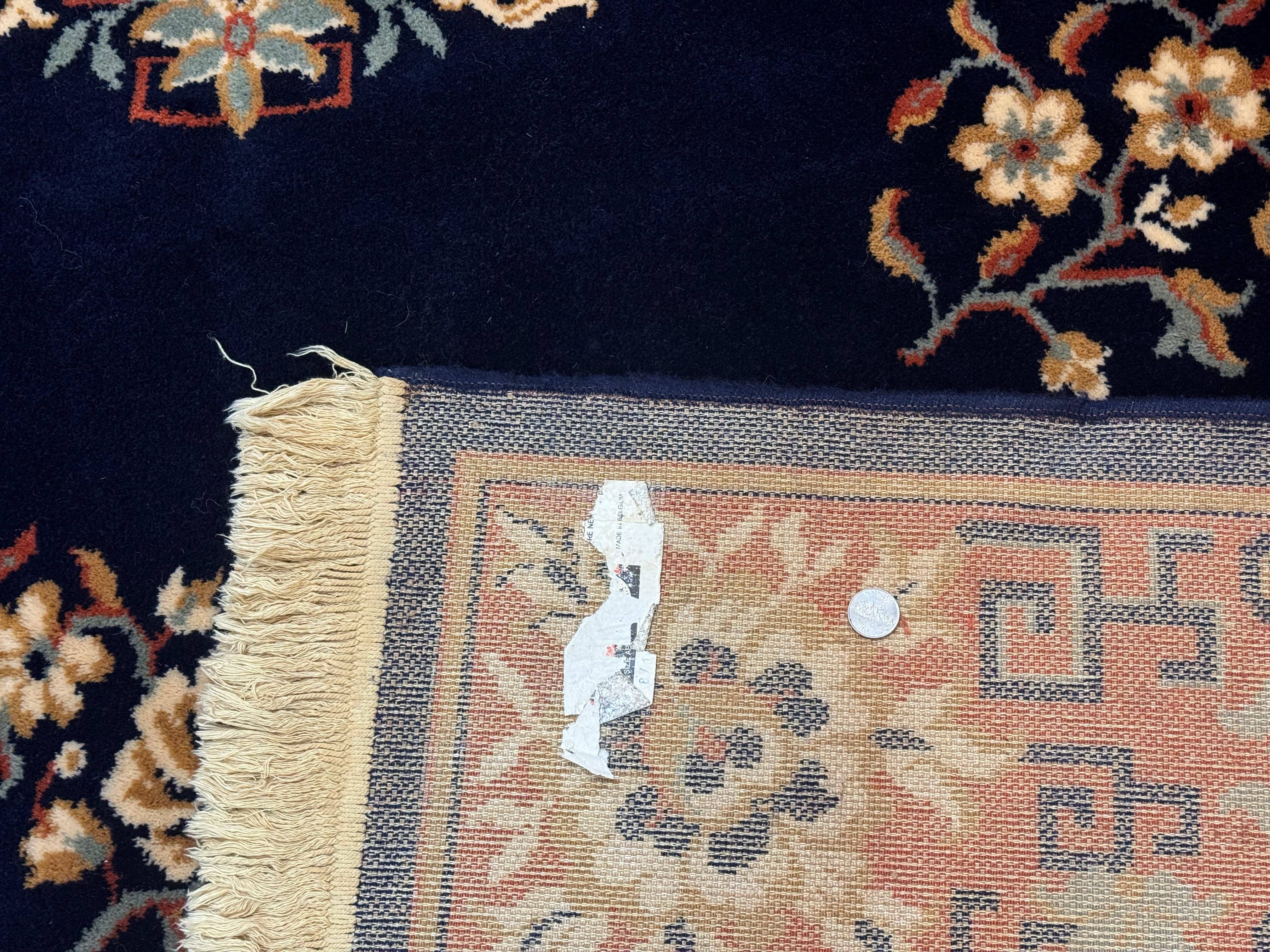 Chinese Wool Rug 8x11, Navy Blue and Terracotta, Floral, Couristan Belgium Power Loomed Carpet