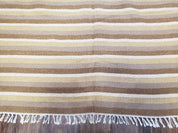 Indian Striped Blanket 6x9, Large Indo Kilim Area Rug, Earthern Tones Woolen Hand-Woven Flatweave South American Style Queen Size Bedspread