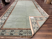 Palace Size Nepali Rug 9x18, Open Field, Light Mint Green, Wool Hand Knotted, Modern Contemporary