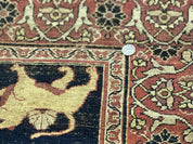 Antique Persian Mashad Rug 4x6, Semi Open Field, Navy Blue, Lion Pictorials, Triple Medallion, Dorokhsh Rug