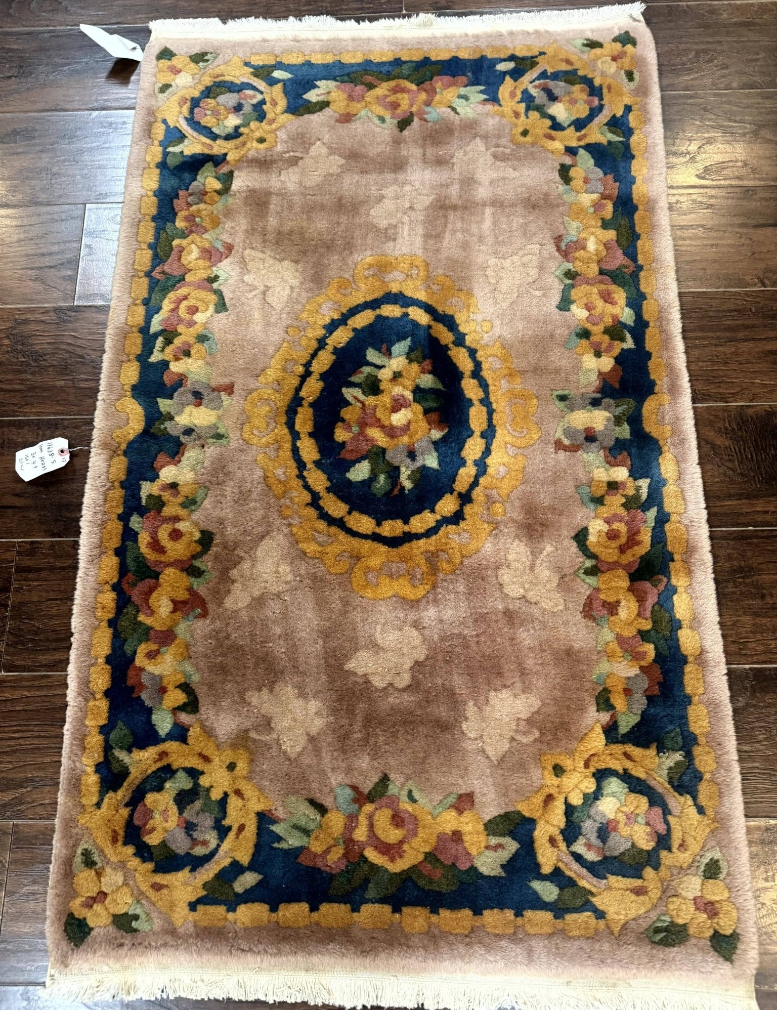 Chinese Wool Rug 3x5, Vintage 90 Line Carpet, Small Art Deco Rug - Jewel RugsShopify CollectiveHUNTEDFOX - Chinese Wool Rug 3x5, Vintage 90 Line Carpet, Small Art Deco Rug