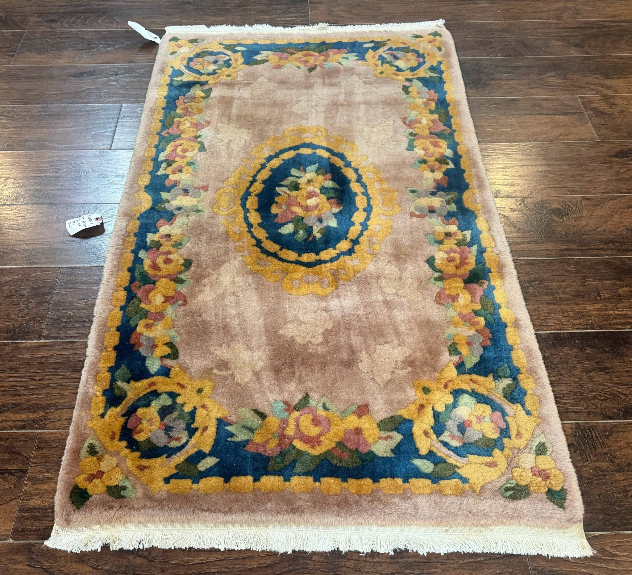 Chinese Wool Rug 3x5, Vintage 90 Line Carpet, Small Art Deco Rug - Jewel RugsShopify CollectiveHUNTEDFOX - Chinese Wool Rug 3x5, Vintage 90 Line Carpet, Small Art Deco Rug