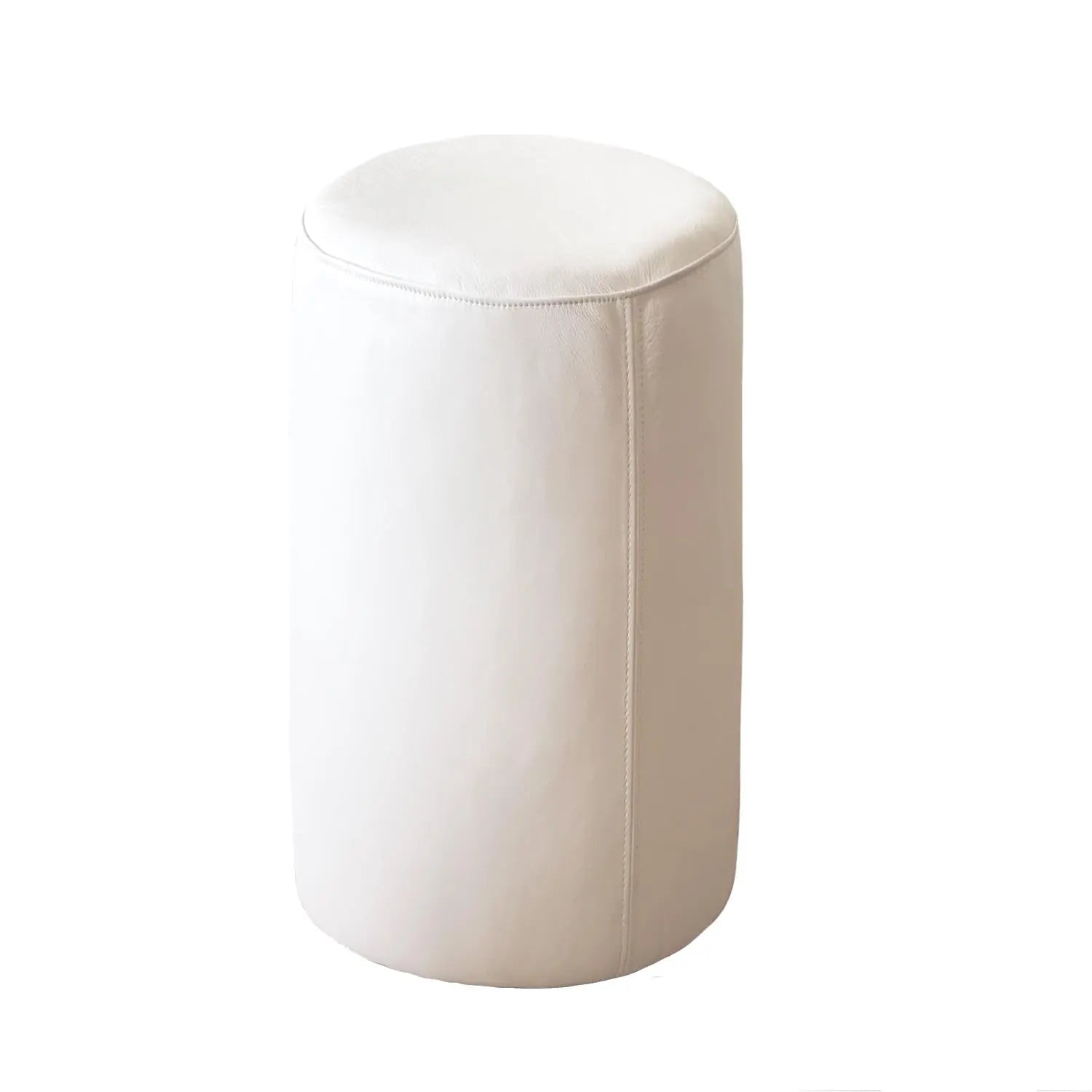 Classic Bone White Leather Round Ottoman/Pouf and Counter Stool - HUNTEDFOX