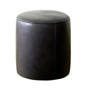 Classic Genuine Leather Round Ottoman or Pouf | Black - HUNTEDFOX