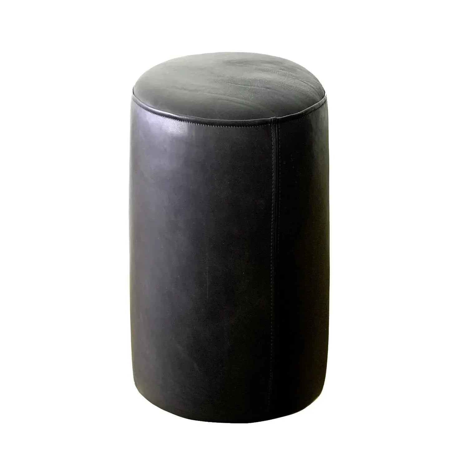 Classic Genuine Leather Round Ottoman or Pouf | Black - HUNTEDFOX