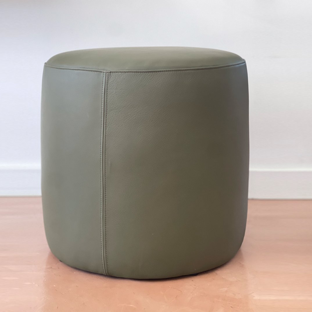 Classic Luxurious Olive Green Leather Ottoman - Handcrafted Elegance - HUNTEDFOX