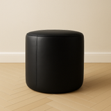 Genuine Leather Round Ottoman or Pouf | Black