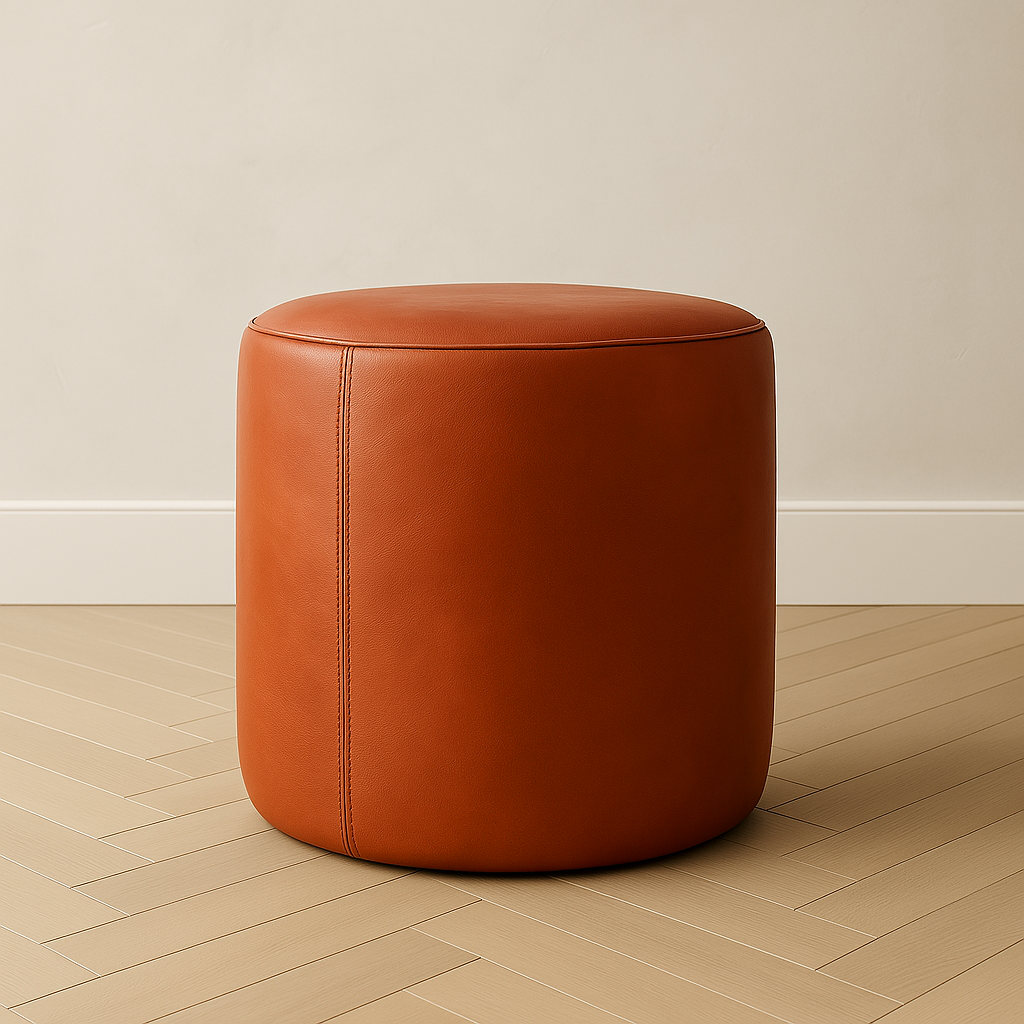 Genuine Leather Round Ottoman or Pouf | Multiple Colors & Sizes