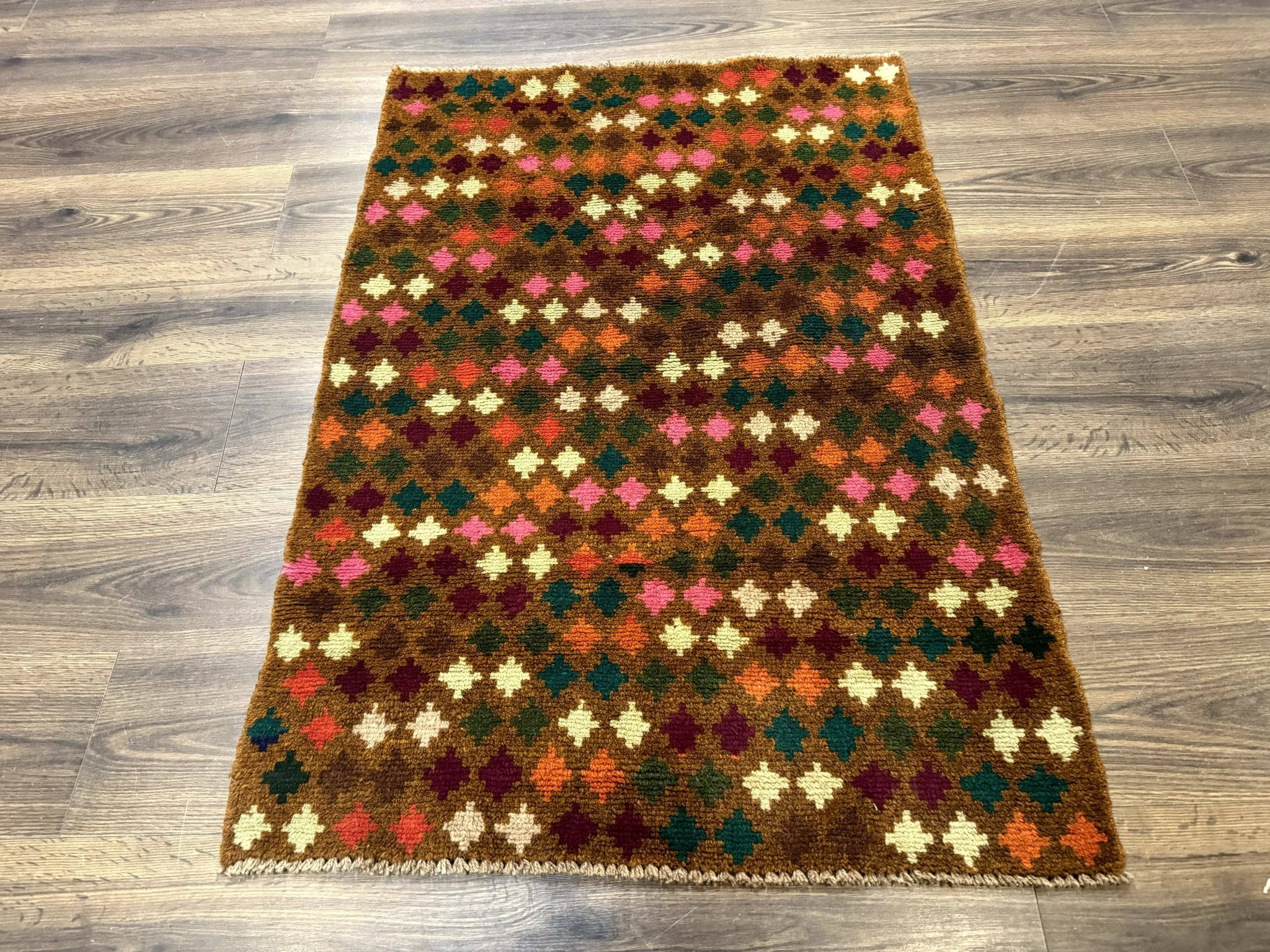 Colorful Afghan Balouch Rug 3x4, Vintage Handmade Wool Carpet - Jewel RugsShopify CollectiveHUNTEDFOX - Colorful Afghan Balouch Rug 3x4, Vintage Handmade Wool Carpet