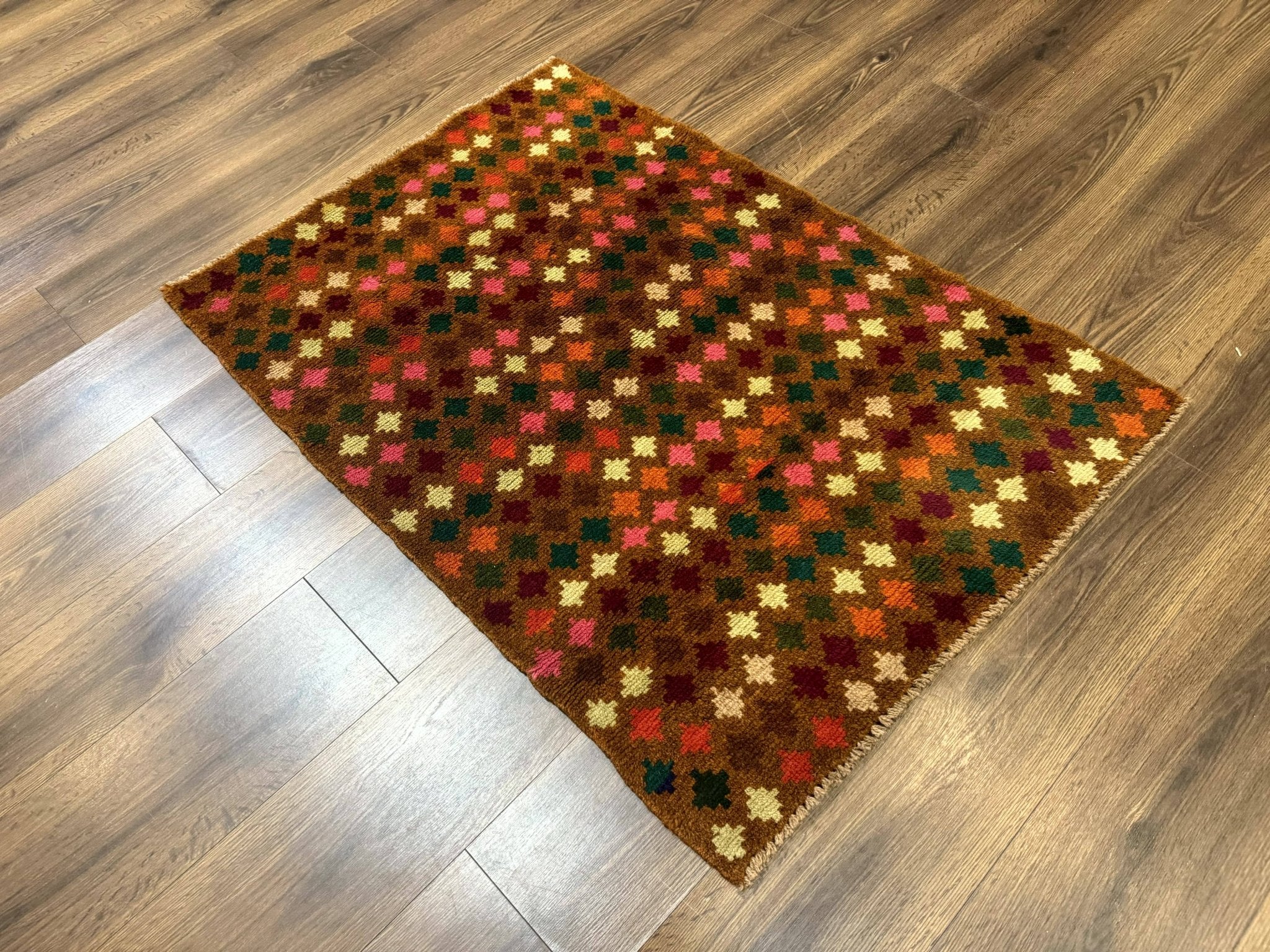 Colorful Afghan Balouch Rug 3x4, Vintage Handmade Wool Carpet - Jewel RugsShopify CollectiveHUNTEDFOX - Colorful Afghan Balouch Rug 3x4, Vintage Handmade Wool Carpet