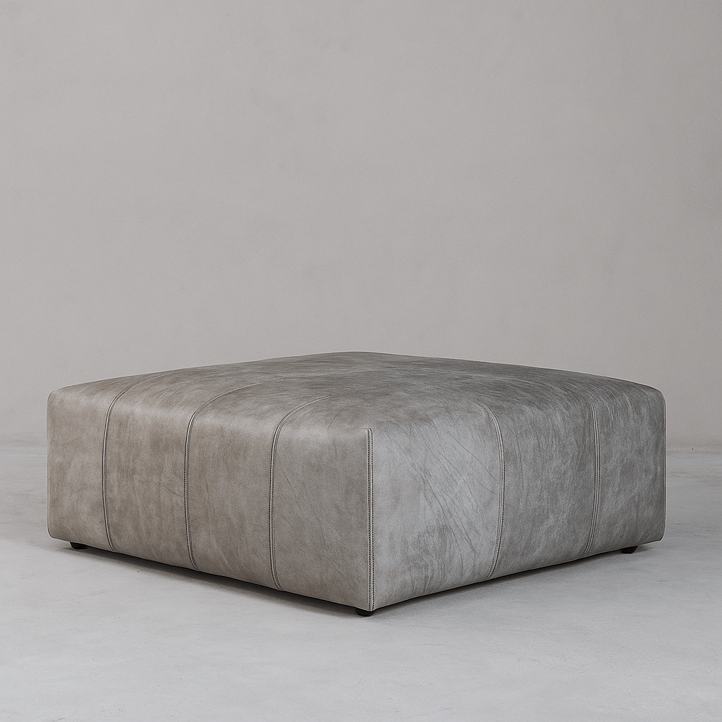 Cubist Sofa Element Grey Aged Leather - LEATHERottomanSEATINGHUNTEDFOX - Cubist Sofa Element Grey Aged Leather OTTOMAN BASE