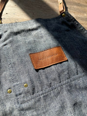 Custom Apron | Olive Green Waxed Canvas Apron with Brown Leather Pocket - apronH|F AtelierINDUSTRYHUNTEDFOX - Custom Apron | Olive Green Waxed Canvas Apron with Brown Leather Pocket
