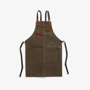 Custom Apron | Olive Green Waxed Canvas Apron with Brown Leather Pocket