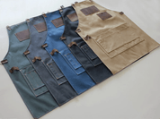 Custom Apron | Olive Green Waxed Canvas Apron with Brown Leather Pocket