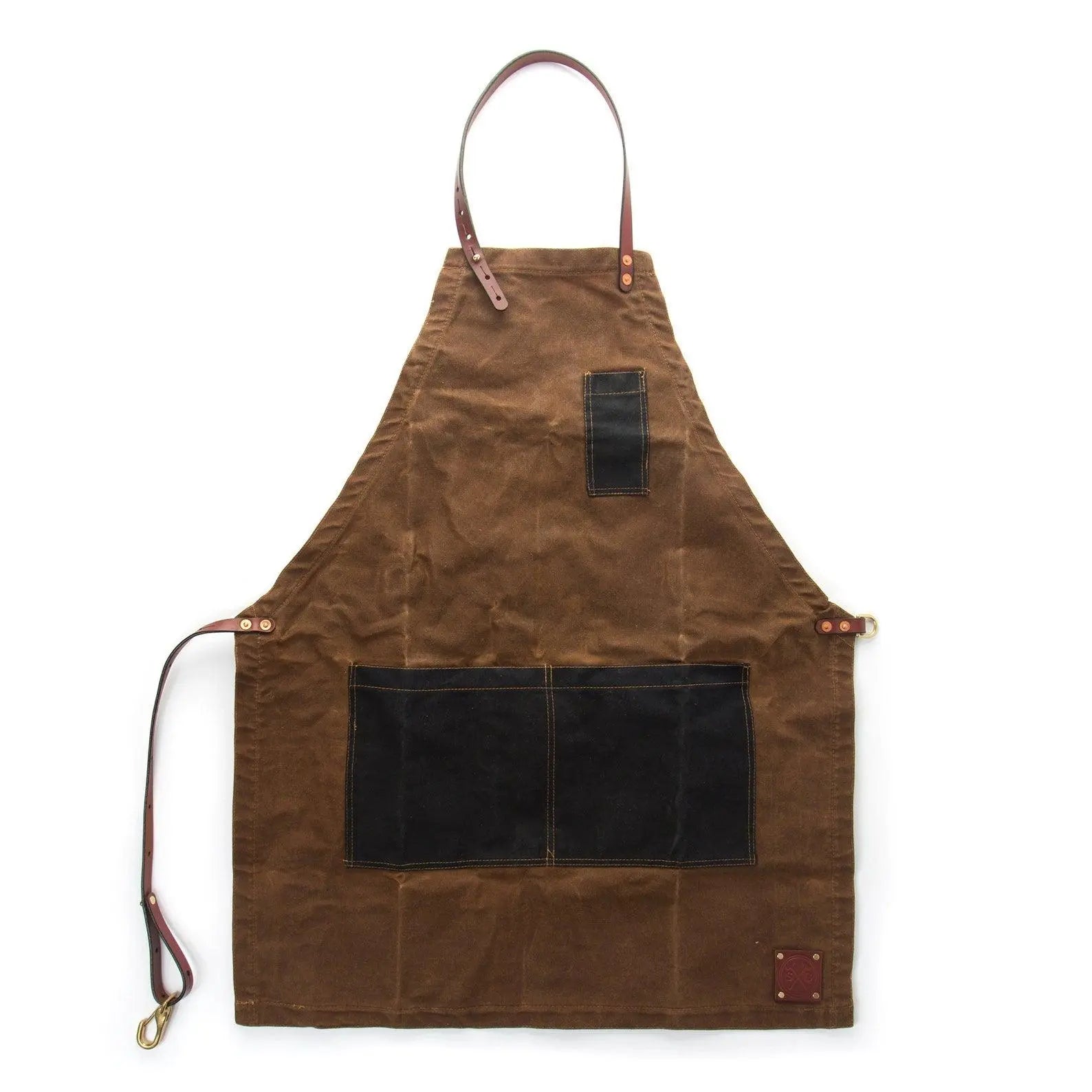 Custom Apron | Olive Green Waxed Canvas Apron with Brown Leather Pocket