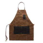Custom Apron | Olive Green Waxed Canvas Apron with Brown Leather Pocket