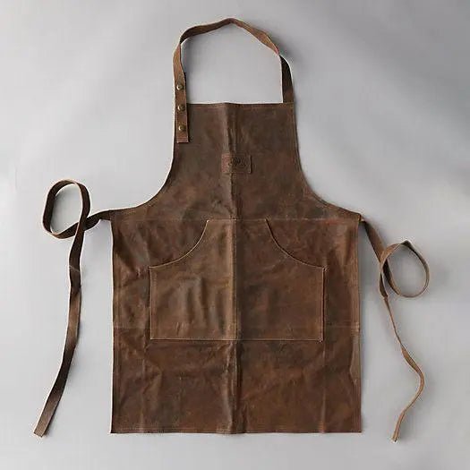 Custom Apron | Olive Green Waxed Canvas Apron with Brown Leather Pocket