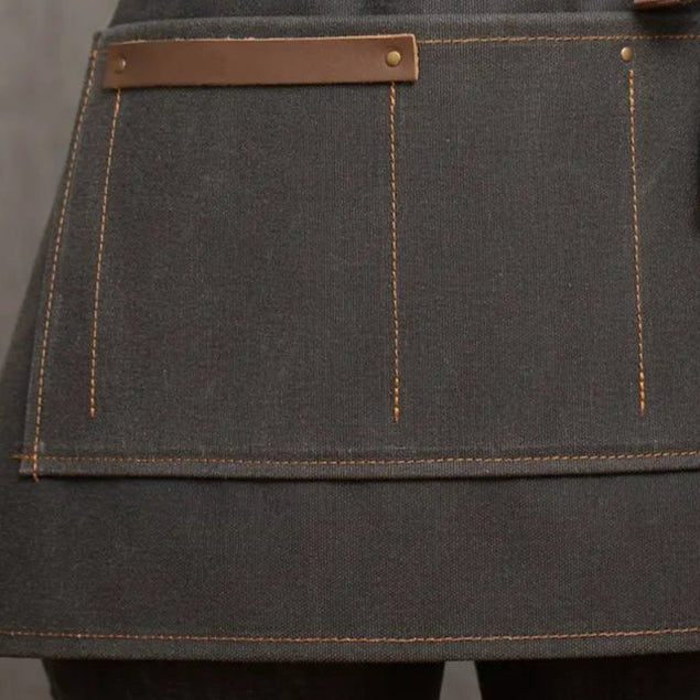 Custom Waxed Canvas Half Apron – Leather Trim Utility Belt for Baristas, Bartenders & Artists