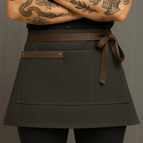 Custom Waxed Canvas Half Apron – Leather Trim Utility Belt for Baristas, Bartenders & Artists