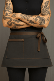 Custom Waxed Canvas Half Apron – Leather Trim Utility Belt for Baristas, Bartenders & Artists - H|F AtelierINDUSTRYneed verificationHUNTEDFOX - Custom Waxed Canvas Half Apron – Leather Trim Utility Belt for Baristas, Bartenders & Artists