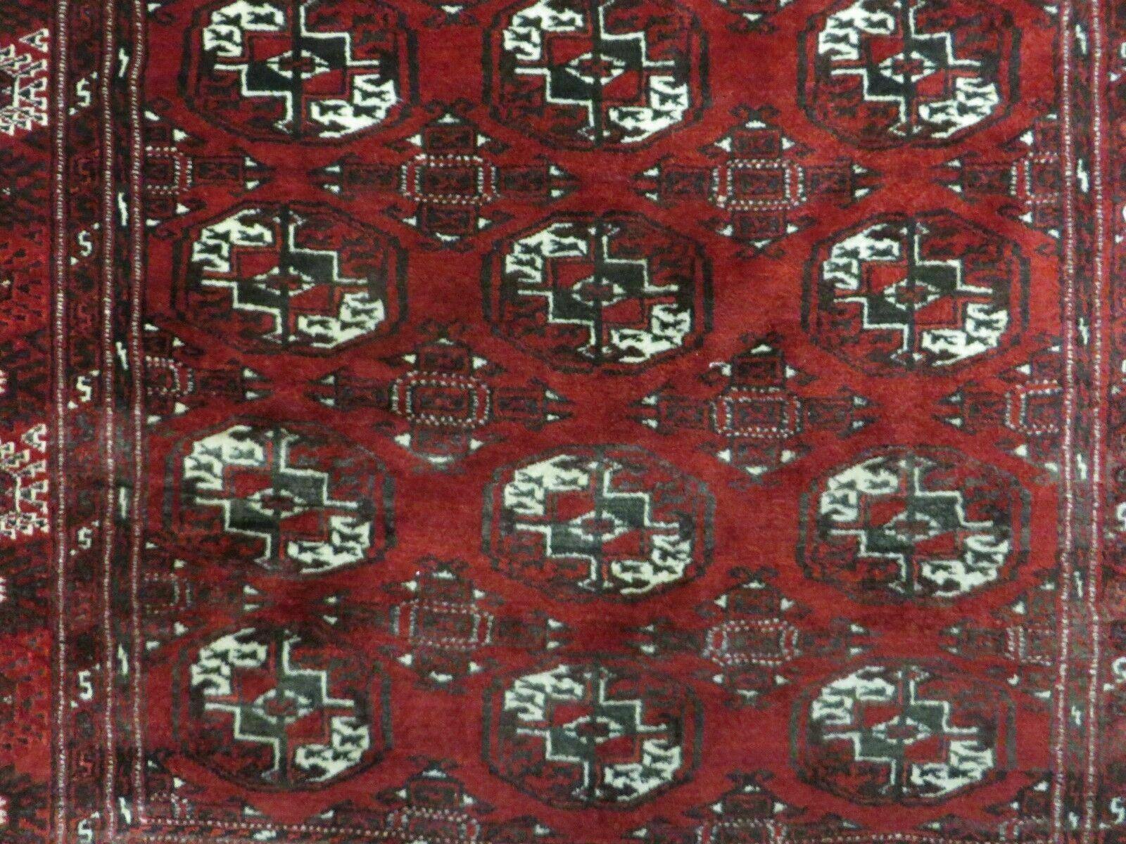 4' 5" X 5' 7" Semi Antique Handmade Afghan Yamud Turkoman Bokhara Wool Rug