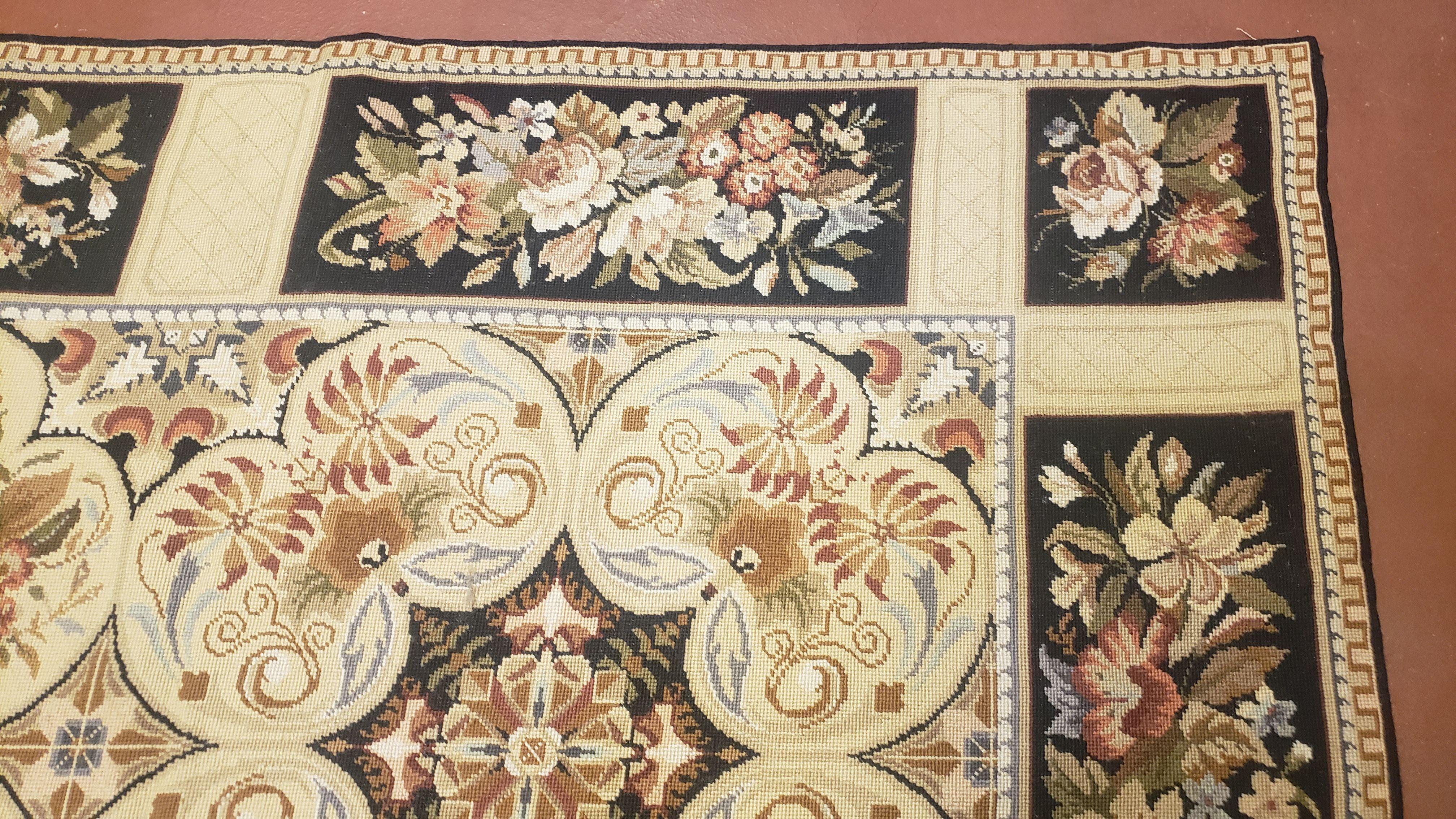 Needlepoint Rug 8x10ft Allover European Design Flowers 100% Wool Hand Knotted Aubusson Area Rug Brand New Flatweave Needle Point Carpet Chic