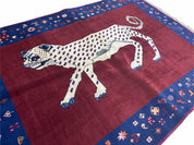 5 X 7 Handmade Zagros Wool Rug Snow White Panther Maroon Blue Organic Dyes
