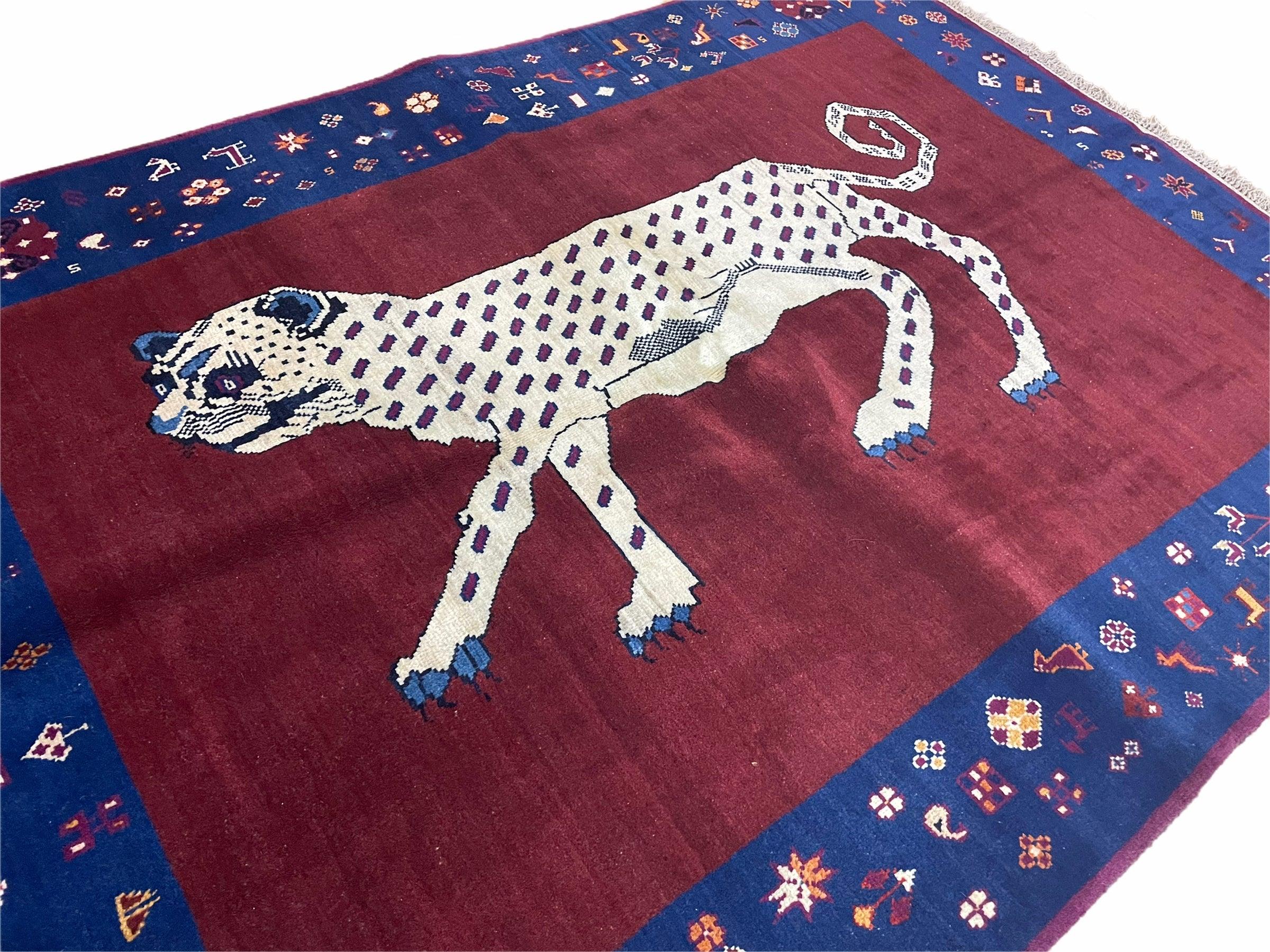 5 X 7 Handmade Zagros Wool Rug Snow White Panther Maroon Blue Organic Dyes