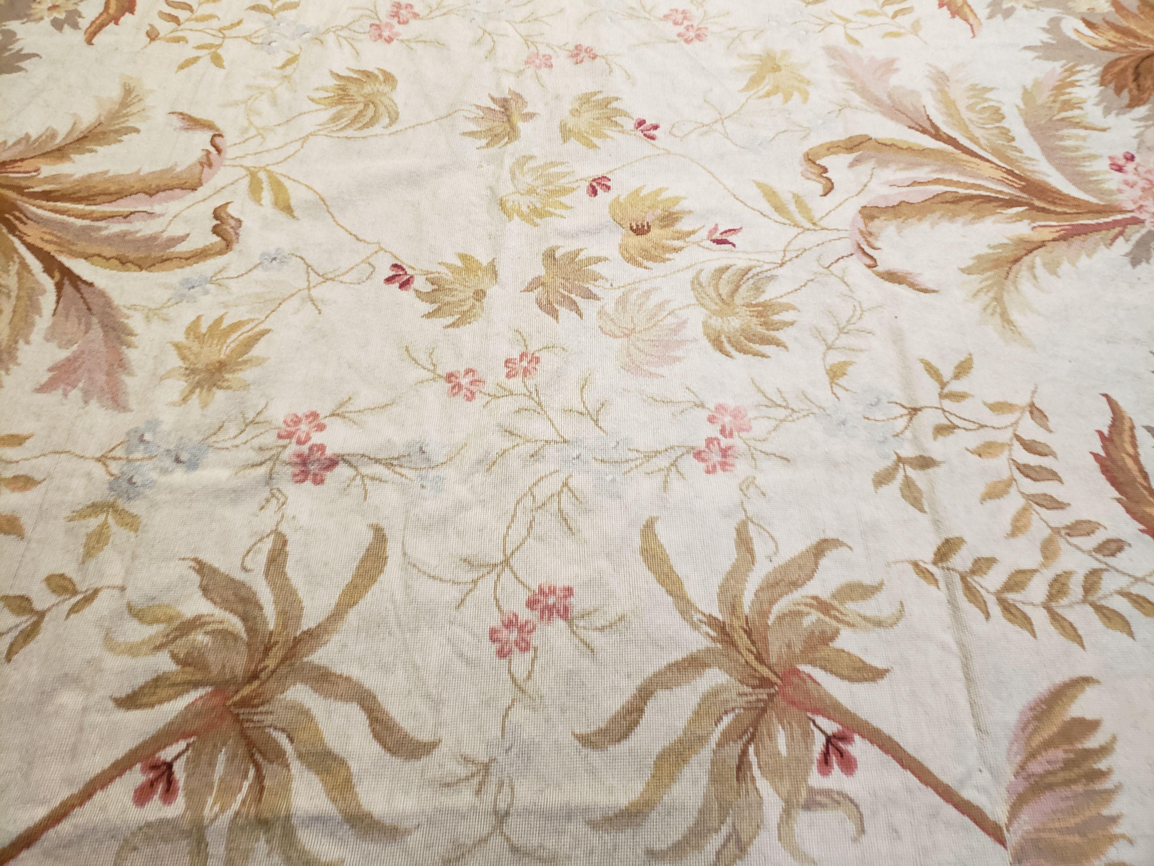 7' 7" x 9' 8" Needlepoint Rug Floral Beige Flat Weave Carpet 8x10 Handmade New Area Rug