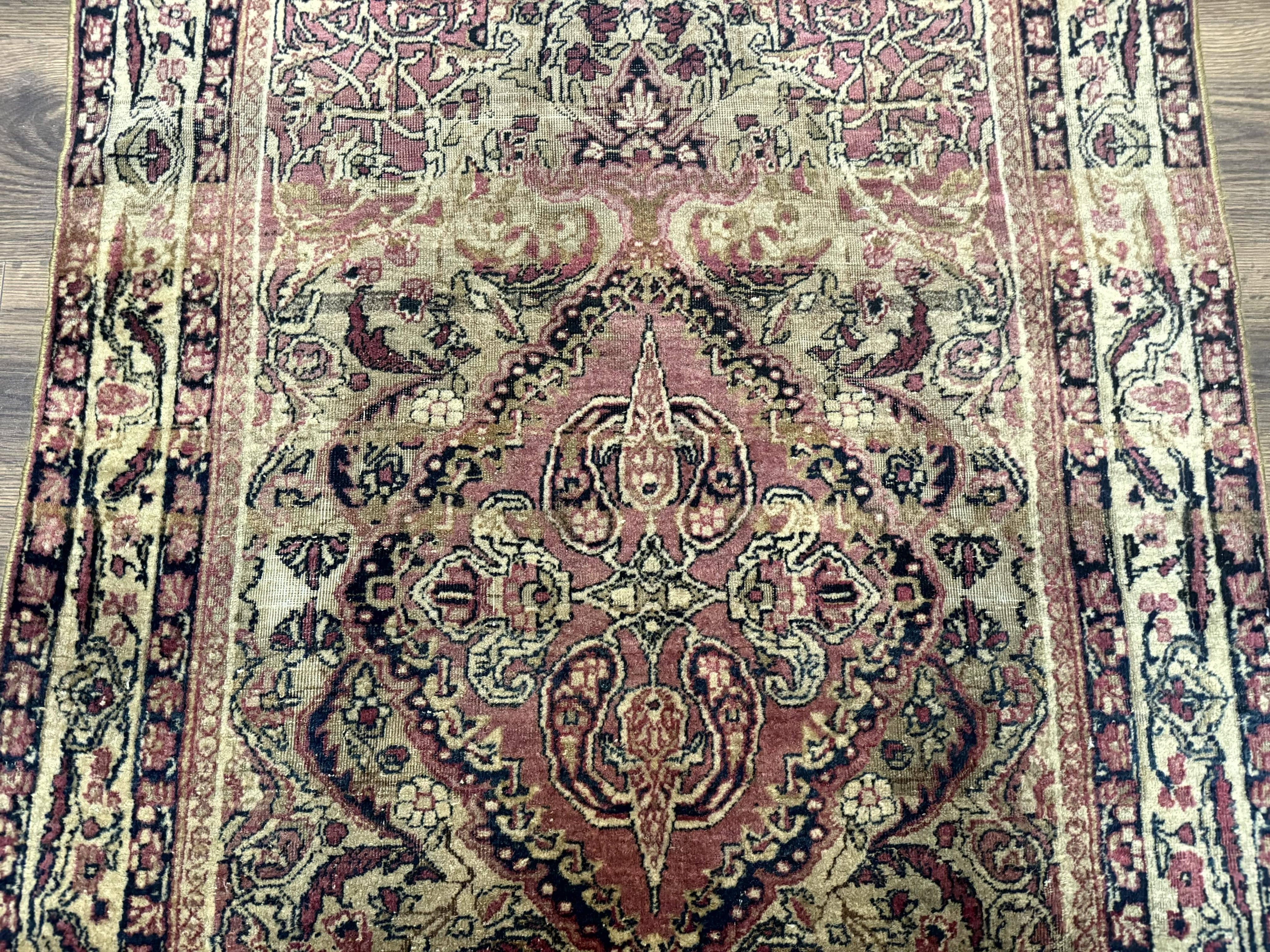 Antique Persian Lavar Rug 3x5, Persian Kerman Rug, Traditional Persian Carpet