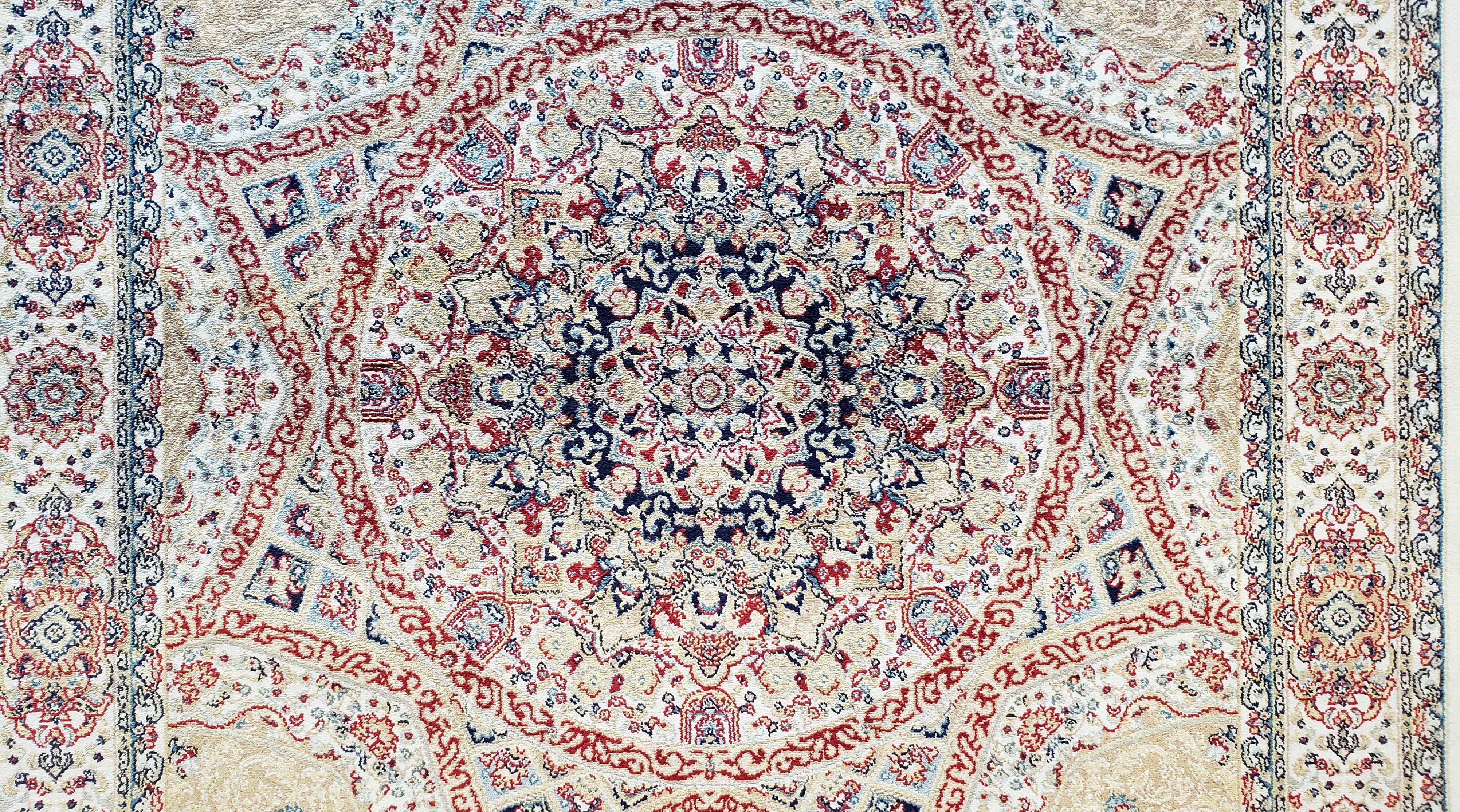 Beige & Cream Small Turkish Silk Rug, Bamboo Silk, Power-Loomed, Persian Design, High Quality, Soft Accent Rug, 3x5 ft, 2' 8" x 4' 11"