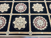 Large Needlepoint Rug 10x13, Panel Design, Black and Beige, Wool Needlepoint Carpet 10 x 13, English Garden, Handwoven Area Rug, Living Room