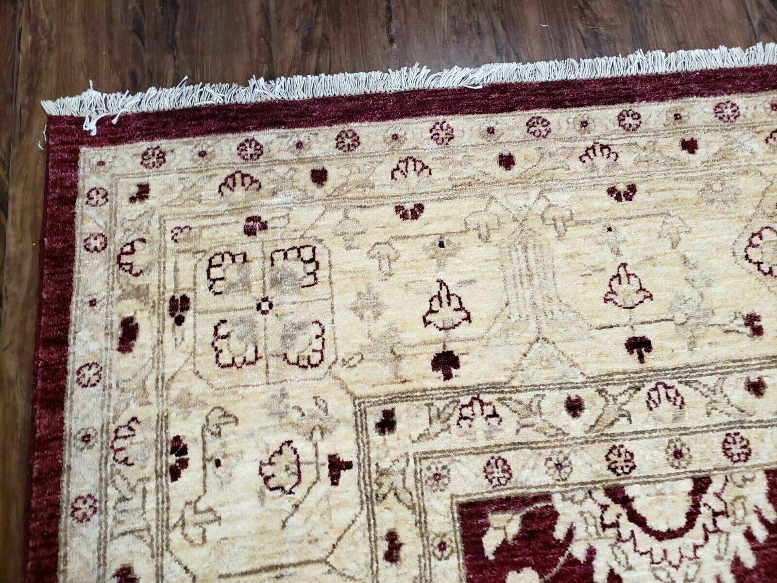 Pakistani Peshawar Rug 10x14, Handmade Chobi Carpet, Maroon & Beige