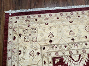 Pakistani Peshawar Rug 10x14, Handmade Chobi Carpet, Maroon & Beige