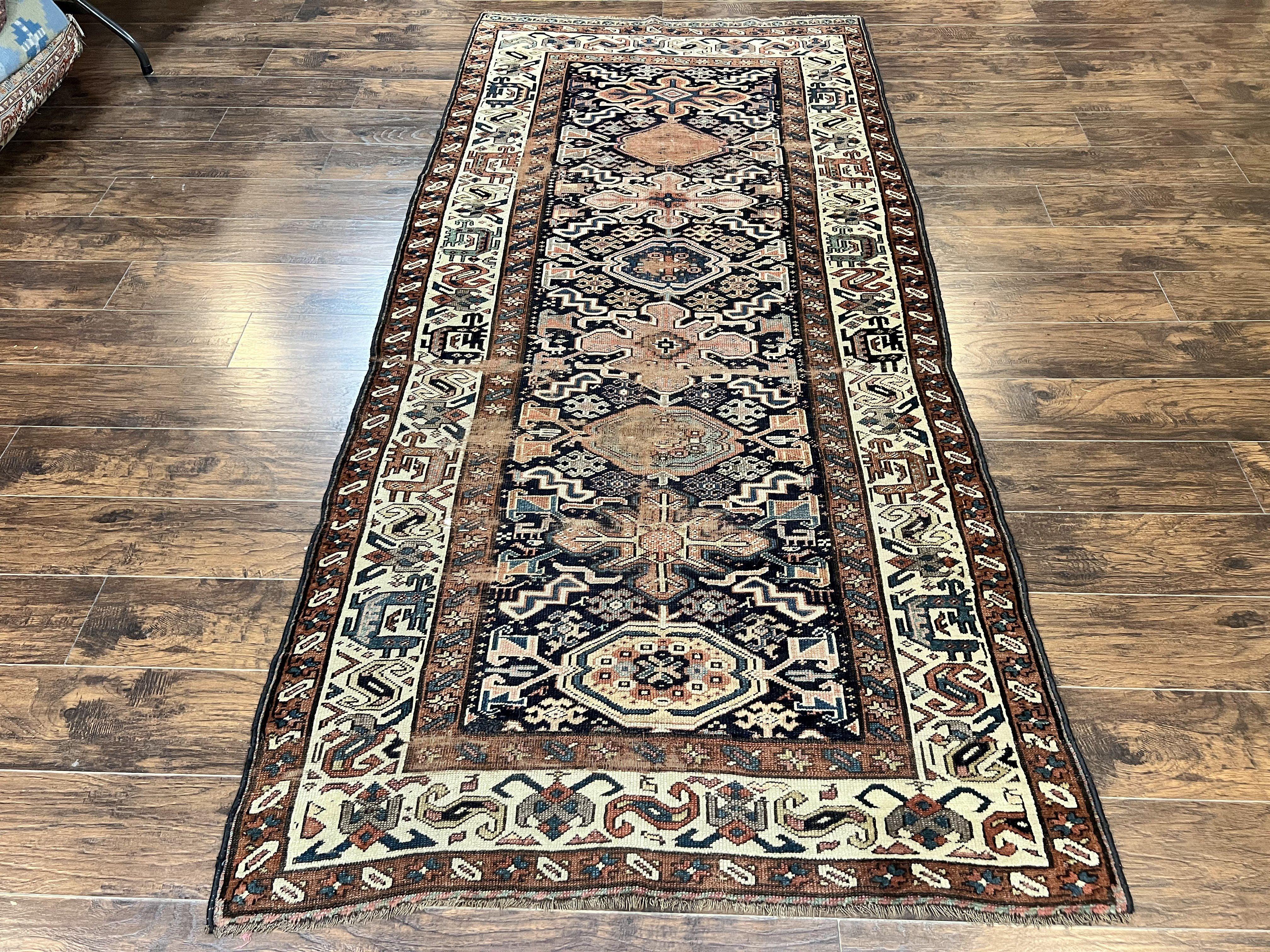 Antique Persian Tribal Runner Rug 4.6 x 9.8, Kurdish Runner, Rug for Hallway or Kitchen, 1920s Carpet, Wool Handmade Rug