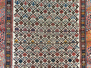 Antique Caucasian Rug 4x5, Hand Knotted Handmade Shirvan Oriental Carpet, Ivory Red Rug Allover Pattern, Rare Wool Rug, Tribal Geometric Rug