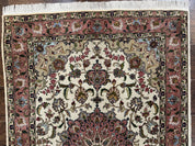 Fine Persian Tabriz Rug 3x5, Floral Medallion, 340 KPSI, Ivory Salmon
