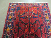 Antique Persian Hamadan Runner 3.4 x 9.7 -  Wool, Red and Navy Blue