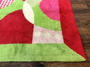 European Shag Rug 4.8 x 4.8, Modern Abstract Design, Green Pink Red, Square Shag Rug, Unique