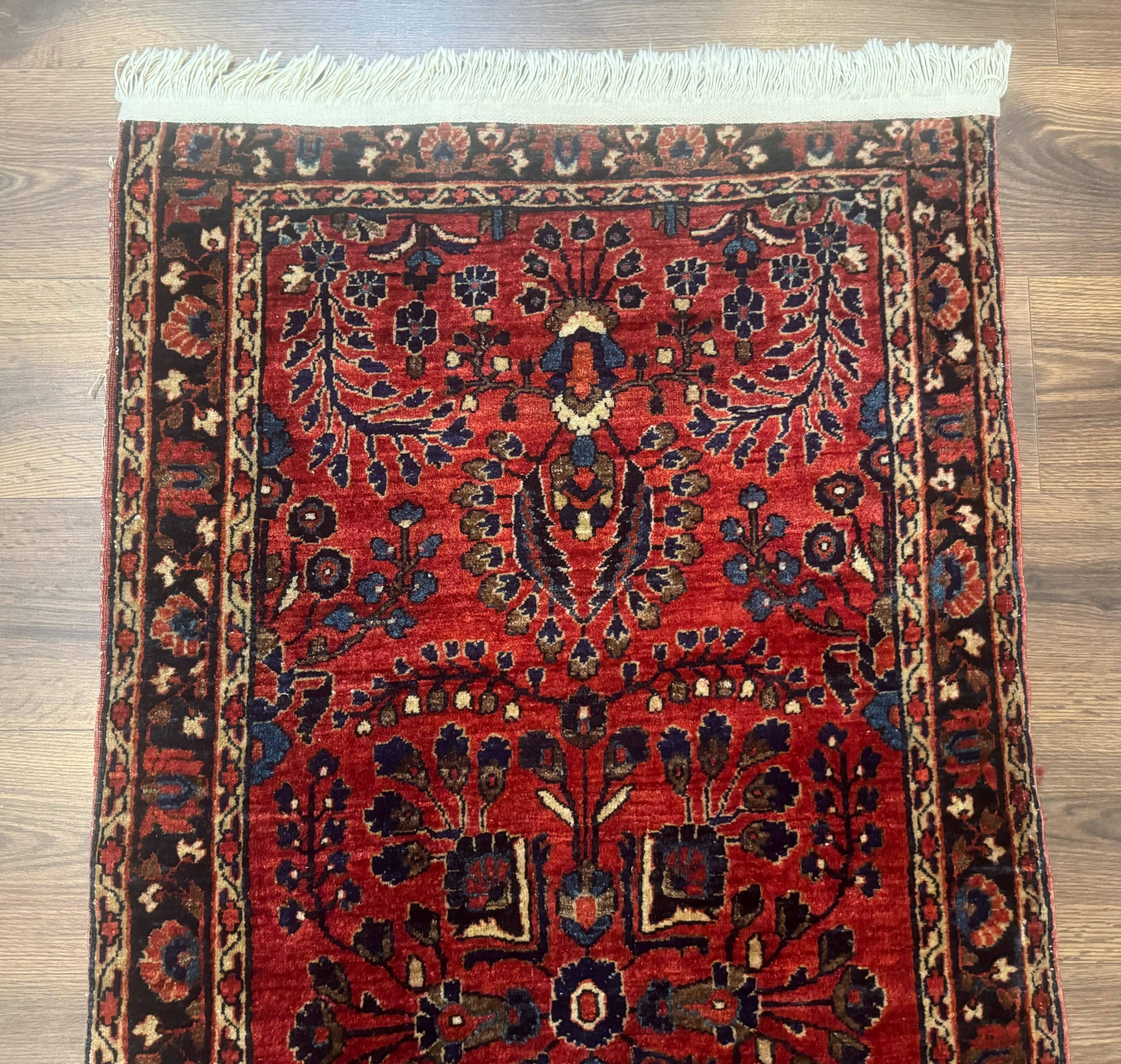 Small Red Persian Sarouk Rug 2.7 x 4.9, Floral, Antique