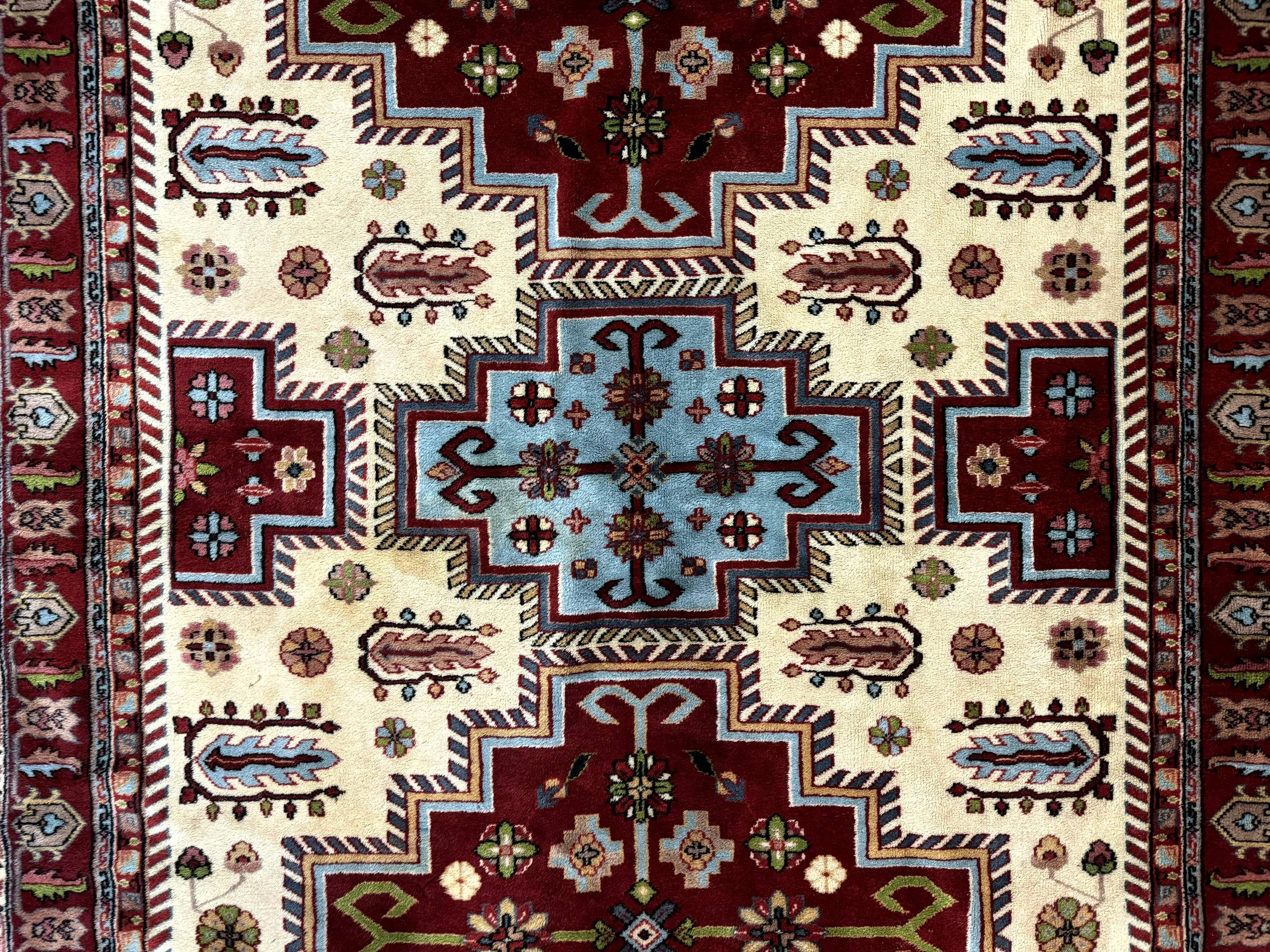 Turkish Kazak Rug 6x9, Geometric Medallions