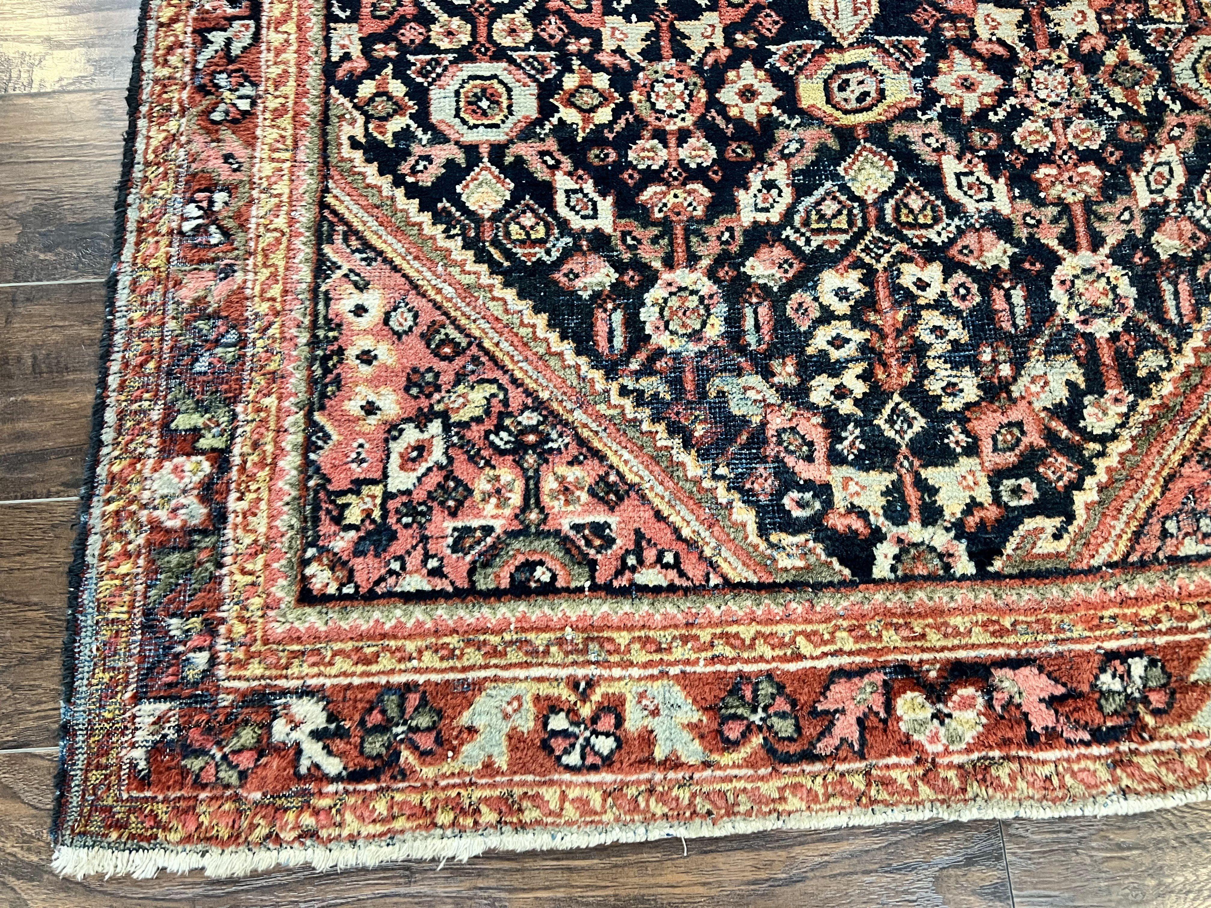 Antique Persian Mahal Rug 4x7, Wool Hand Knotted Tribal Geometric Carpet