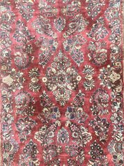 Antique Persian Sarouk Rug 4x7, Hand Knotted Wool Red Persian Carpet, Floral